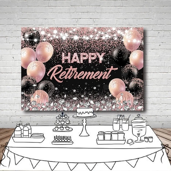 Like New Rose Gold and Black HAPPY RETIREMENT Backdrop Background Wall Decor 7x5 - Picture 3 of 4